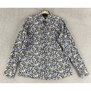Sand Button Up Shirt Mens Large 42 Blue Black Floral Cotton Portugal Long Sleeve